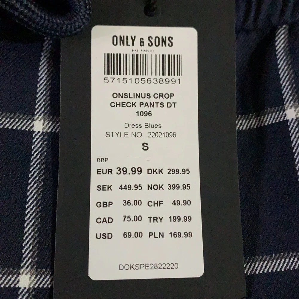 ASOS Only & Sons Check Trouser With Drawstring in Blue and Windowpane Print Sm.